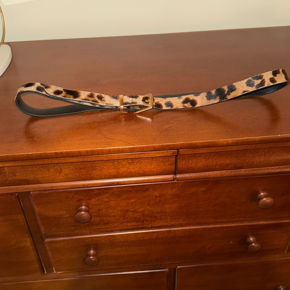 J crew black leather cheetah print belt
